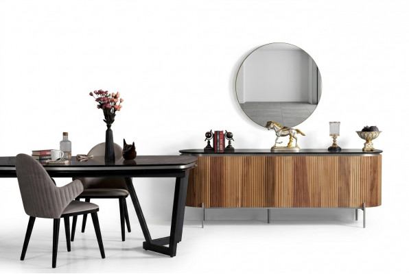 Luxuriéist Iesszëmmer Set Modern Besteet aus Schwaarz Kredenz an Spigel