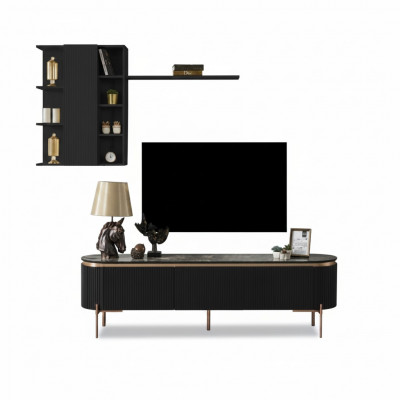 Luxuriéist 2-Stéck Wunnzëmmer Set TV Lowboard an Wandsschaf mat Regal