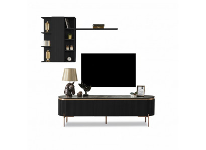 Luxuriéist 2-Stéck Wunnzëmmer Set TV Lowboard an Wandsschaf mat Regal