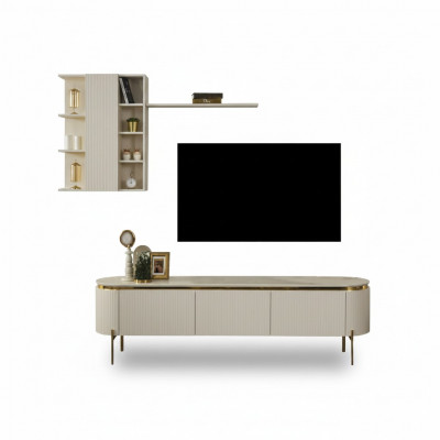 2 Deeler Wunnzëmmer Set besteet aus TV Lowboard + Wandschaf mat Regal nei