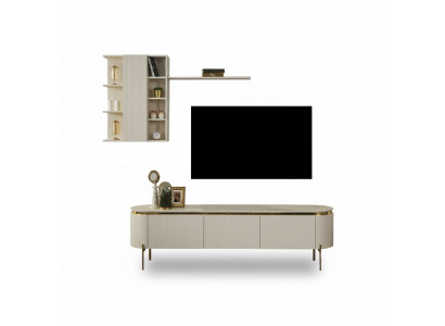 2 Deeler Wunnzëmmer Set besteet aus TV Lowboard + Wandschaf mat Regal nei