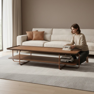 Braune Wunnzëmmert Holzcouchtisch Edelstolféiss Elegante Sofadësch