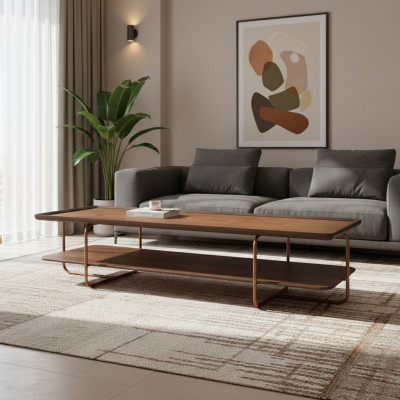 Braune Wunnzëmmert Holzcouchtisch Edelstolféiss Elegante Sofadësch