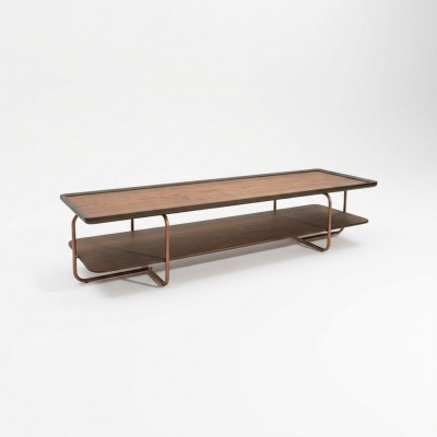 Braune Wunnzëmmert Holzcouchtisch Edelstolféiss Elegante Sofadësch