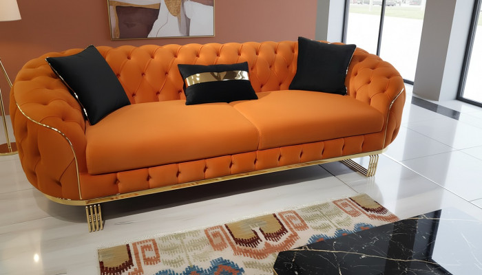 Stilvoll 3-Sëtz Sofa Chesterfield Orange Modern Wunnzëmmermiwwelen