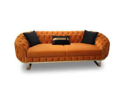 Stilvoll 3-Sëtz Sofa Chesterfield Orange Modern Wunnzëmmermiwwelen