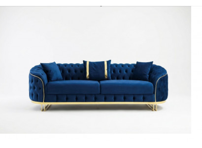 Blo Chesterfield Sofa Designer Wunnzëmmer Dräisëtzer Edelstol Miwwelen