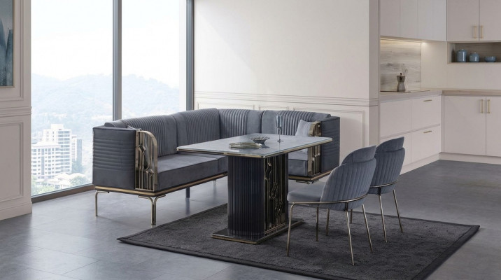 Exklusivt gro Esszëmmer Set Luxus Edelstol Dësch 2x Stoff Still