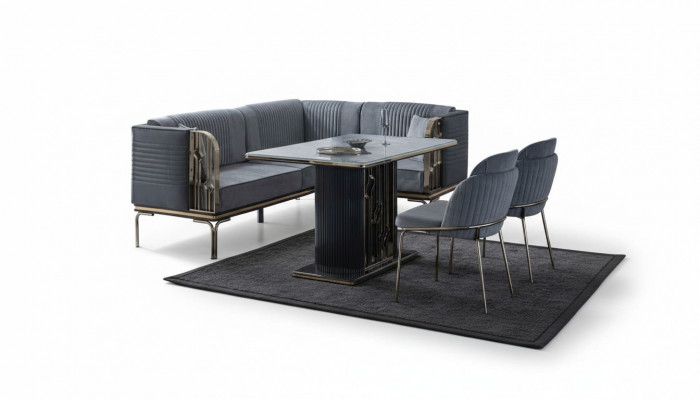 Exklusivt gro Esszëmmer Set Luxus Edelstol Dësch 2x Stoff Still