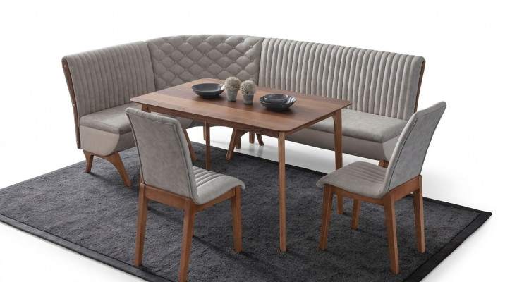 Designer hellgro Garnitur fir d’Iesszëmmer Polster Eckbank 2x Stull Iessdësch