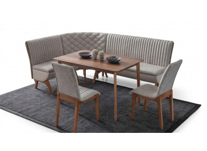 Designer hellgro Garnitur fir d’Iesszëmmer Polster Eckbank 2x Stull Iessdësch