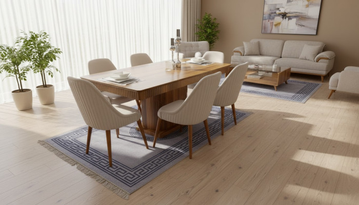 Hellbrongen Holzdësch Designer Iesszëmmer Miwwelen 6x Wäiss gestofféiert Still