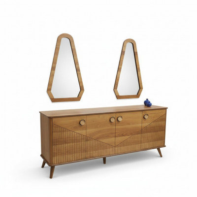 Stilvoll Braun Anrichte Luxus 4-Dieren Holzkommode Robust Holz Miwwelen
