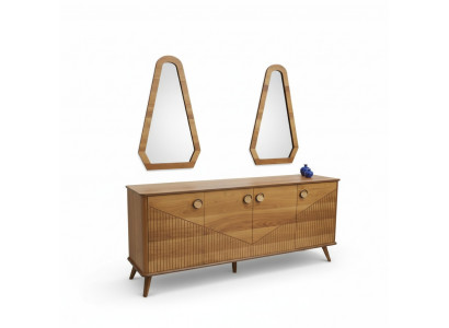 Stilvoll Braun Anrichte Luxus 4-Dieren Holzkommode Robust Holz Miwwelen