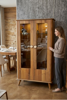 Robust Holzvitrinn Designer 2-Dieren Glasvitrinn Glasschafstil Edel Miwwelen