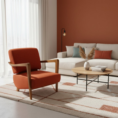 Modernt roude gepolsterten Fotell Wunnzëmmer Eenzelstull Designer Sëtzmöbel