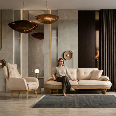 Modern Canapé-Set Designer 3-Sëtzer Luxus Polstersessel 3+1 Set
