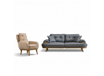 Stilvoll Grau-Beige Canapé Ensemble Designer 3-Sëtz Luxuriéise 1-Sëtz