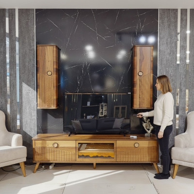 Stilvollen hellbrongen TV-Lowboard Designer RTV Wunnzëmmer Sideboard