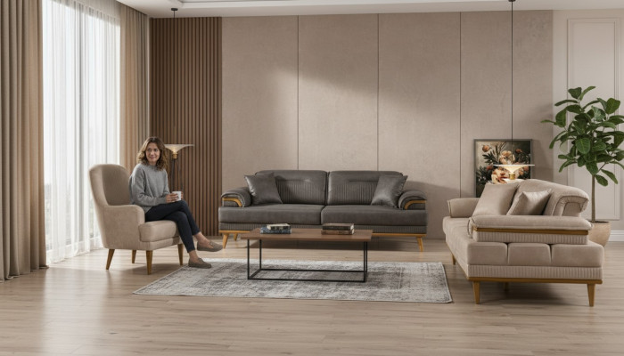 Designer Wunnzëmmer Couch-Set Luxus Sofagarnitur 3+3+1 Sëtzer 3-Teile Set
