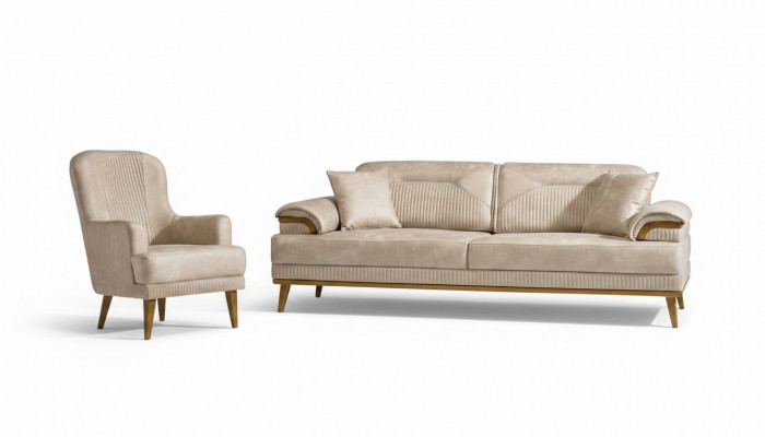 Beige Wunnzëmmer Sëtzgruppe Designer Sofagarnitur Polster 3+1 Sitzer
