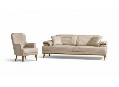 Beige Wunnzëmmer Sëtzgruppe Designer Sofagarnitur Polster 3+1 Sitzer