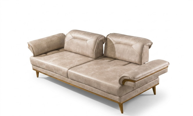 Designer Beige 3-Sëtzer Wunnzëmmer Sëtzgaart Luxus Textil Sëtzmoosselen