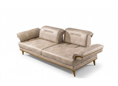 Designer Beige 3-Sëtzer Wunnzëmmer Sëtzgaart Luxus Textil Sëtzmoosselen