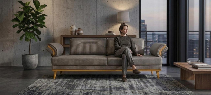 Grau Këssen 3-Sëtzer Wunnzëmmer Dräisëtzer Canapé Luxus Textil Couch