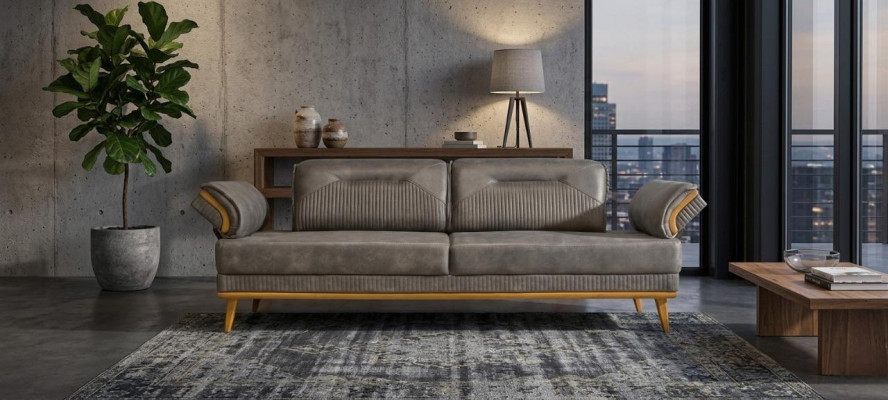 Grau Këssen 3-Sëtzer Wunnzëmmer Dräisëtzer Canapé Luxus Textil Couch