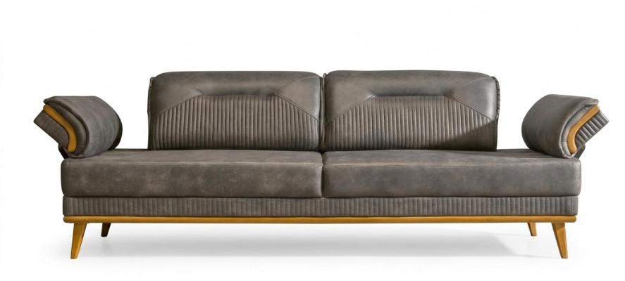 Grau Këssen 3-Sëtzer Wunnzëmmer Dräisëtzer Canapé Luxus Textil Couch