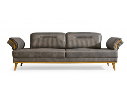 Grau Këssen 3-Sëtzer Wunnzëmmer Dräisëtzer Canapé Luxus Textil Couch