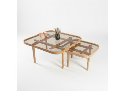 Modern Holzdëscher Designer Wunnzëmmer Sofa Dëscher Luxuriéis Glasdëscher