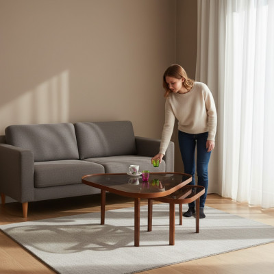 Robust Dësch Set Designer Dräieckeg Canapé Dëscher Luxus Holz Miwwelen