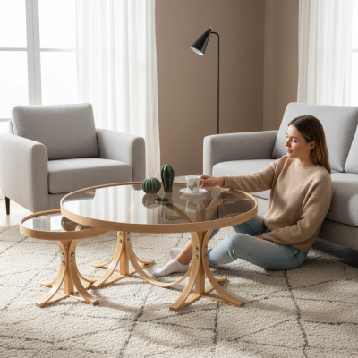 Hellbrong Wunnzëmmer Coupëlltischen Designer Ronnen Sofatëscher 2-Stéck Set