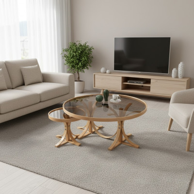 Hellbrong Wunnzëmmer Coupëlltischen Designer Ronnen Sofatëscher 2-Stéck Set