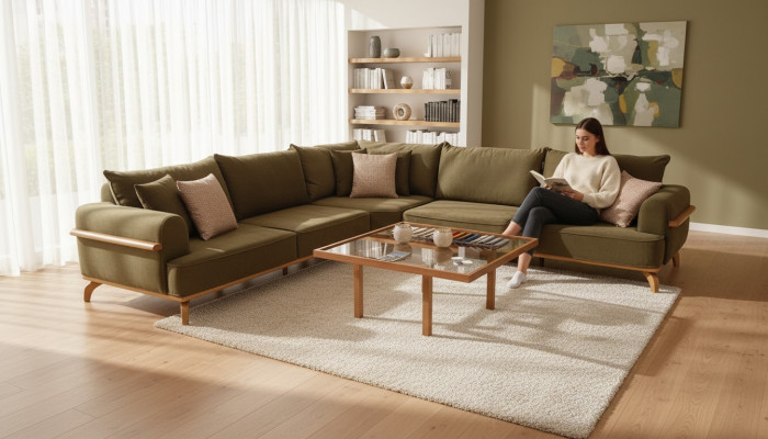 Braune Eckcanapé Luxus-Wunnzëmmer L-Form Couch Designer Polster Miwwelen