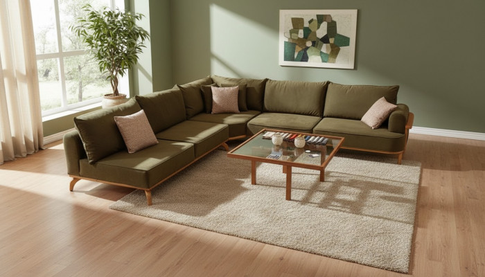 Braune Eckcanapé Luxus-Wunnzëmmer L-Form Couch Designer Polster Miwwelen