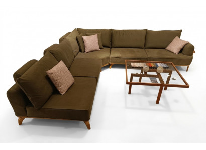 Braune Eckcanapé Luxus-Wunnzëmmer L-Form Couch Designer Polster Miwwelen
