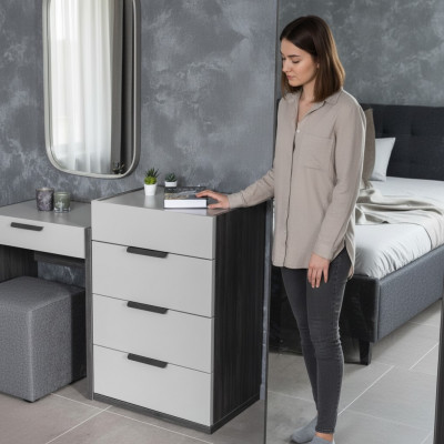 Grau-Wäiss Edel Kommode Schlofzëmmer Designer Holz 4-Schiefsmöbel