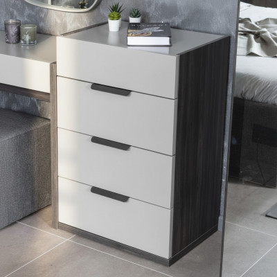 Grau-Wäiss Edel Kommode Schlofzëmmer Designer Holz 4-Schiefsmöbel