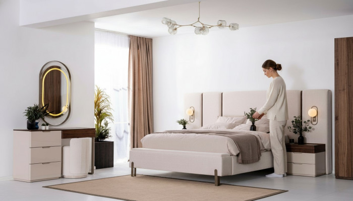 Schlofkummer Set Luxus Komplett Bett 2x Nuetsdësch Schminktisch 4tlg Nei