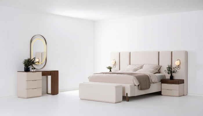 Schlofkummer Set Luxus Komplett Bett 2x Nuetsdësch Schminktisch 4tlg Nei