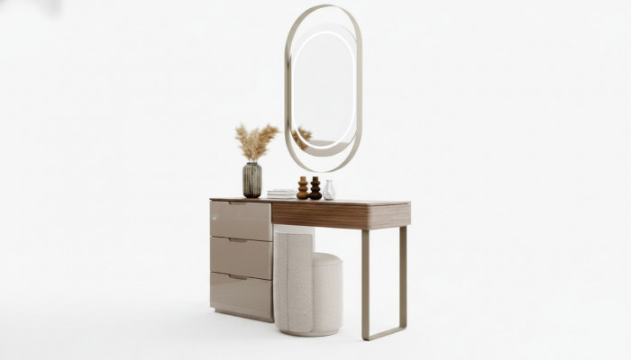 Schlofzëmmer Set Luxus Schminktisch a Spigel Hocker Design nei 3-Stéck-Set