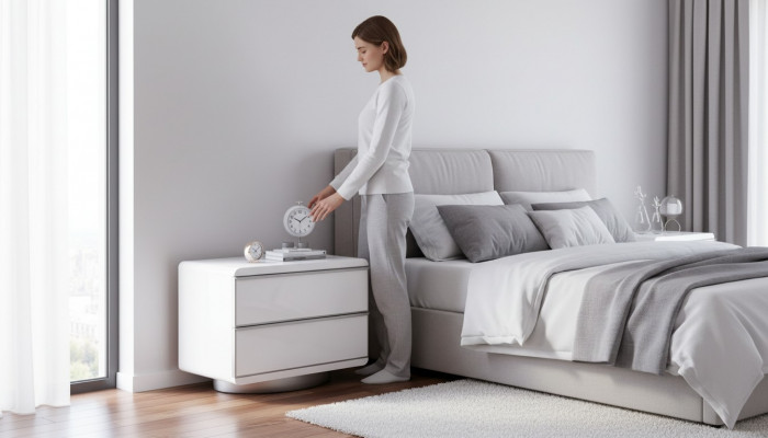 Schlofenzëmmer-Naachtdësch mat Späicher a modernen Stil Holzmobilier Luxus