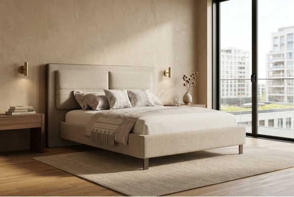 Polsterbett 180 x 200 cm Duebelbett Schlofzëmmer Luxus Holzmobilier nei