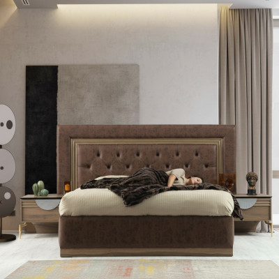 Bett 2x Nuetsdëscher 3tlg. Schlofzëmmer Set Design Luxus Schlofzëmmer Nei
