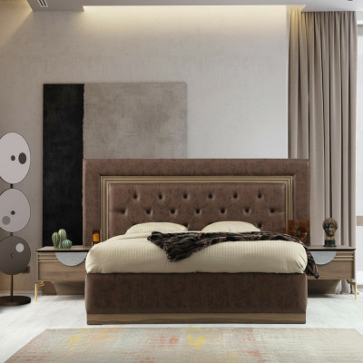 Bett 2x Nuetsdëscher 3tlg. Schlofzëmmer Set Design Luxus Schlofzëmmer Nei