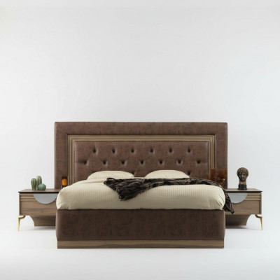 Bett 2x Nuetsdëscher 3tlg. Schlofzëmmer Set Design Luxus Schlofzëmmer Nei