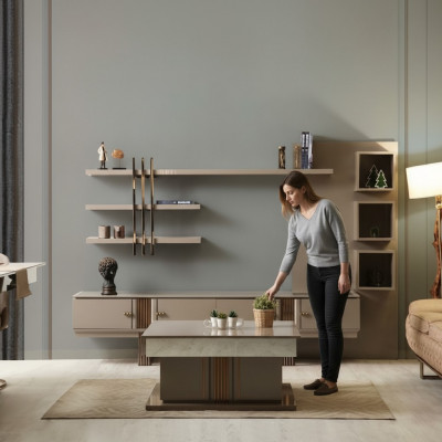 Design Sideboard Kommode Anrichte Spigel Holz Beige Miwwel Neiegkeet